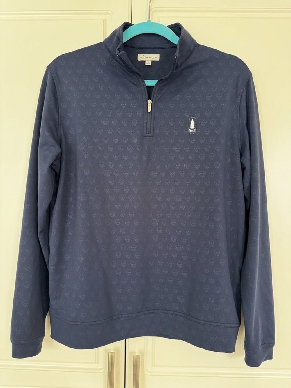 Peter Millar Men’s Dark Blue Quarter Zip Pullover Skull Print Performance Size M